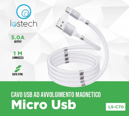 LOSTECH CAVO RICACA MICRO USB AD AVVOLGIMENTO MAGNETICO DA 100CM LS-C70