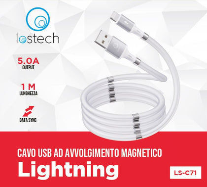 LOSTECH CAVO RICARICA LIGHTNING AD AVVOLGIMENTO MAGNETICO DA 100CM LS-C71